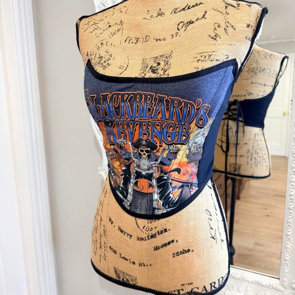 New York Couture Reconstructed Blackbeard Biker Motorcycle Handmade Corset Top